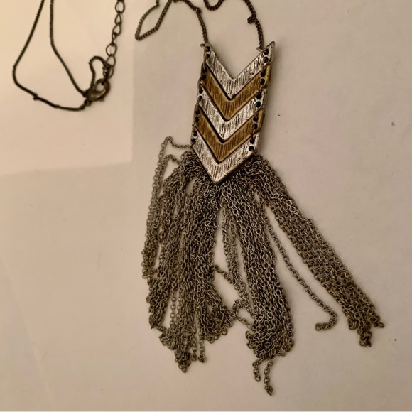 Chevron Pendant Necklace with Tassels Long Chain - Picture 3 of 5